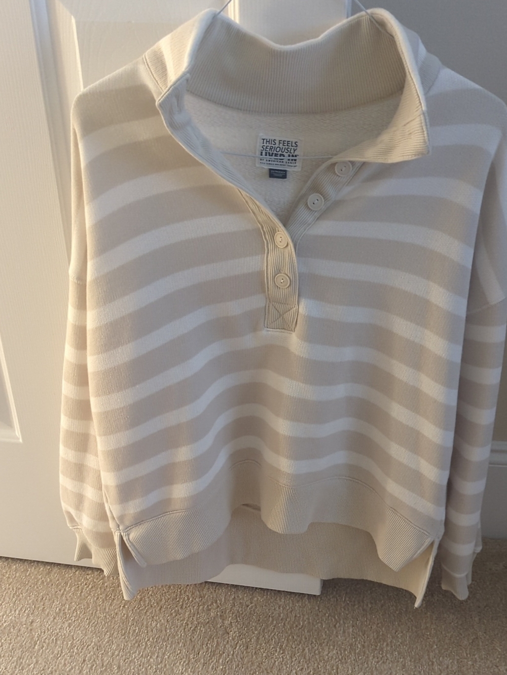 American Eagle Outfitters Ivory & Beige Striped Cowl Pullover